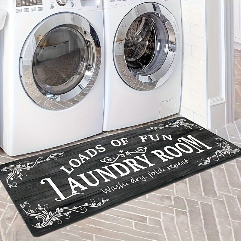 1pc Non Slip Laundry Room High Quality Runner Rug, Decor Non-Skid Comfort Standing Mat Machine Washable Text Design Laundry Mat, Floor Mats & Matting for Kitchen, Porch, Bathroom, Hotel, Commercial Laundry Rooms, And Home, Bathroom Rug 20x60in