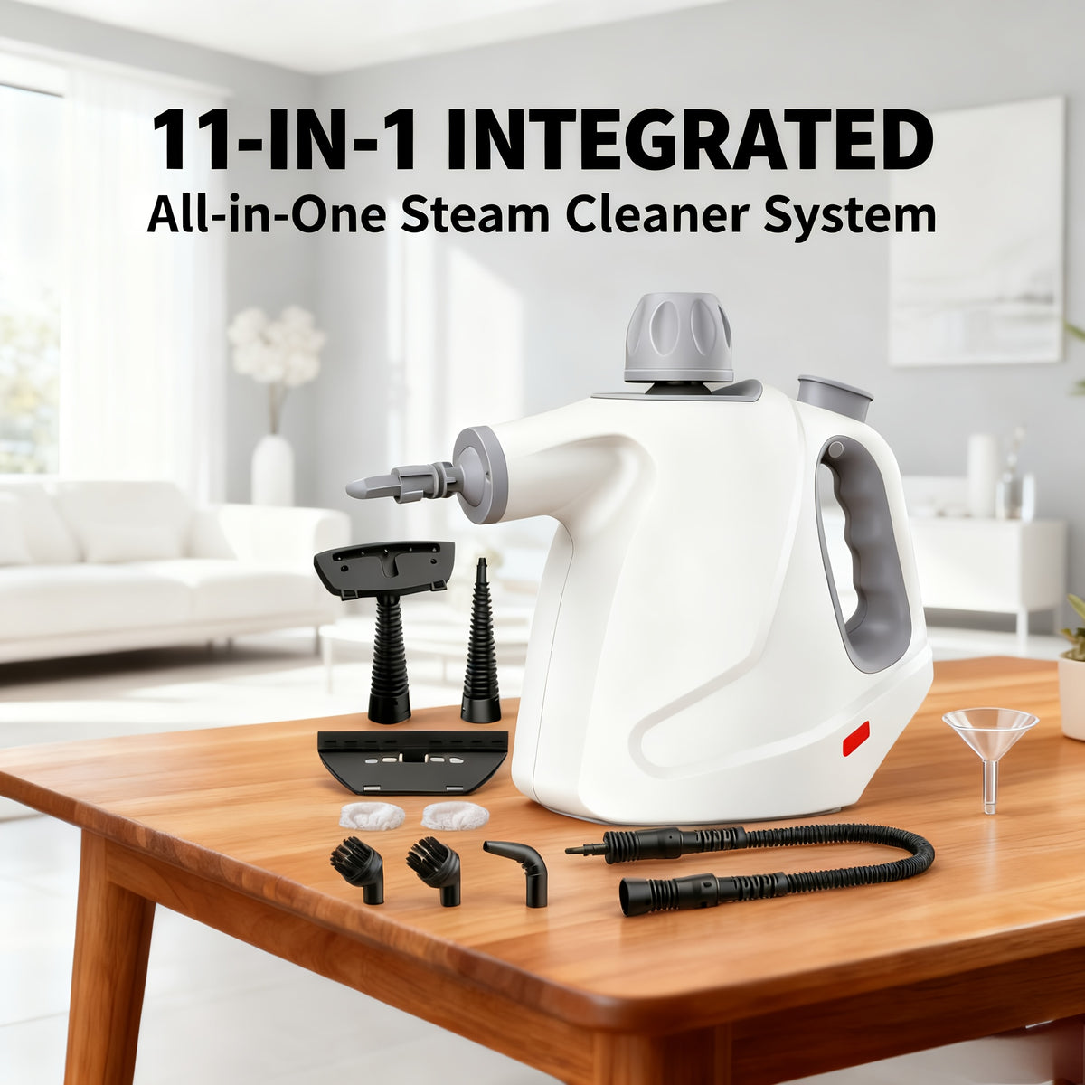 1pc 1050W Handheld Steam Cleaner | 12 Brush Heads, Fast Heat-Up, Chemical Free, Lightweight & Portable, Large 11.83oz Water Tank, Metal & Plastic, Plug, Safety Lock for Home, Car, Floor, Furniture