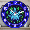 Neon Style Wooden Wall Clock, 10-Inch Silent Analog Timepiece with Colorful Leaf Artwork and Black or White Hands for Basement, Bookstore and Staircase Decor