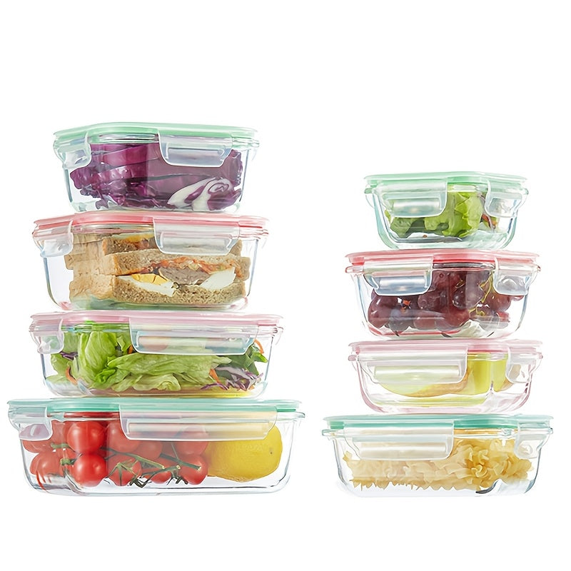 16pcs Glass Container Seal Food Storage Box, Refrigerator Receive A Case, Seal Leak Proof, Easy To Clean Design, Microwave/freezer, Lunch Boxes | Sealed Storage | Durable Glass Box Lid Food Storage Containers (8 Lids + 8 Containers) Lunch Box