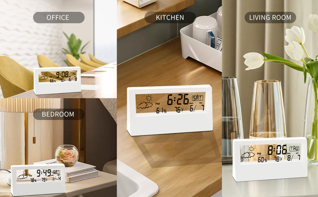 Transparent Desk Clock, Digital Alarm Clock, Reloj Despertador Digital, Transparent Modern Design, Temperature, Humidity, Snooze, Aesthetic Home Decor, Office Decor, Battery Operated Desk Clock for Office, Living Room, Bedroom, Shelf Etc