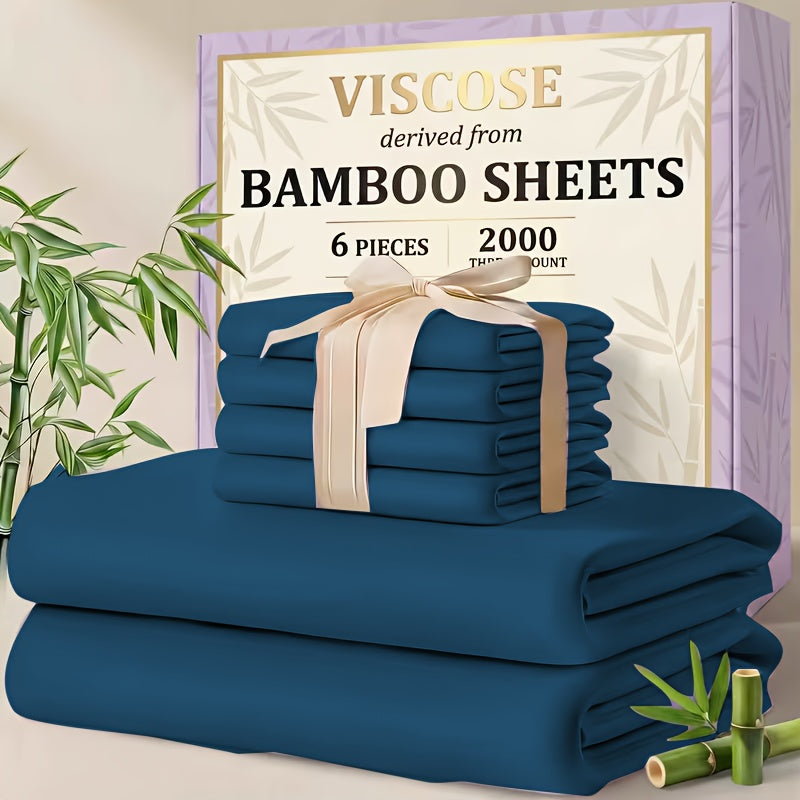 4/6pcs Cooling Bamboo Sheet Sets - Queen Size Soft 2000TC Luxurious Hotel Sheets, Luxury Kids Fitted Sheet, with 16-Inch Deep Pocket, Kids Sheet & Pillowcases And Breathable Night Sweats, Suitable for All Seasons, Twin/Full/Queen/King