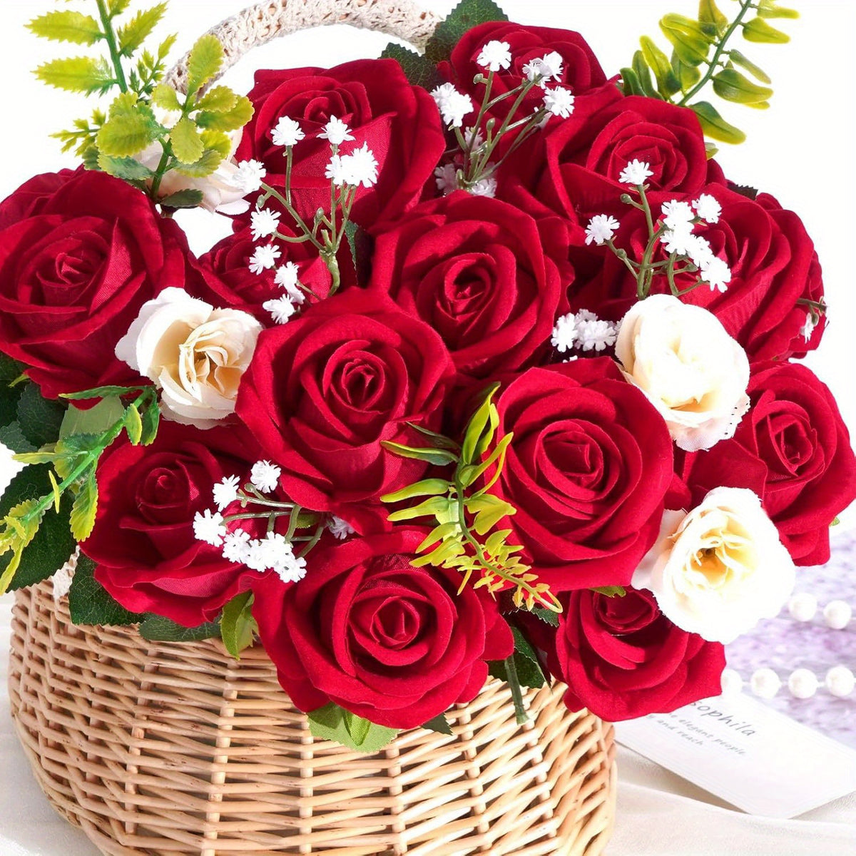 50/100pcs Red Roses Artificial Flowers, Real Touch Velvet Roses Bouquet Fake Flowers Bulk, Artificial Roses with Long Stems for Valentines Day Gift DIY Bridal Wedding Centerpiece Decorations, Mothers Day Decor, Home Decor, Room Decor, Rosas Eternas