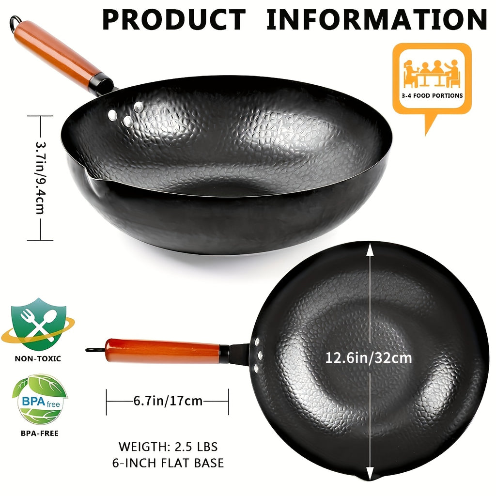 Wok, Cast Iron Frying Pan Wok Set - Nonstick, 12.6 Inch Pan With 13 Cookware Accessories, Suitable For All Stoves, Kitchen Utensils, Kitchen Tools, Kitchen Accessory, Kitchen Supplies Camping