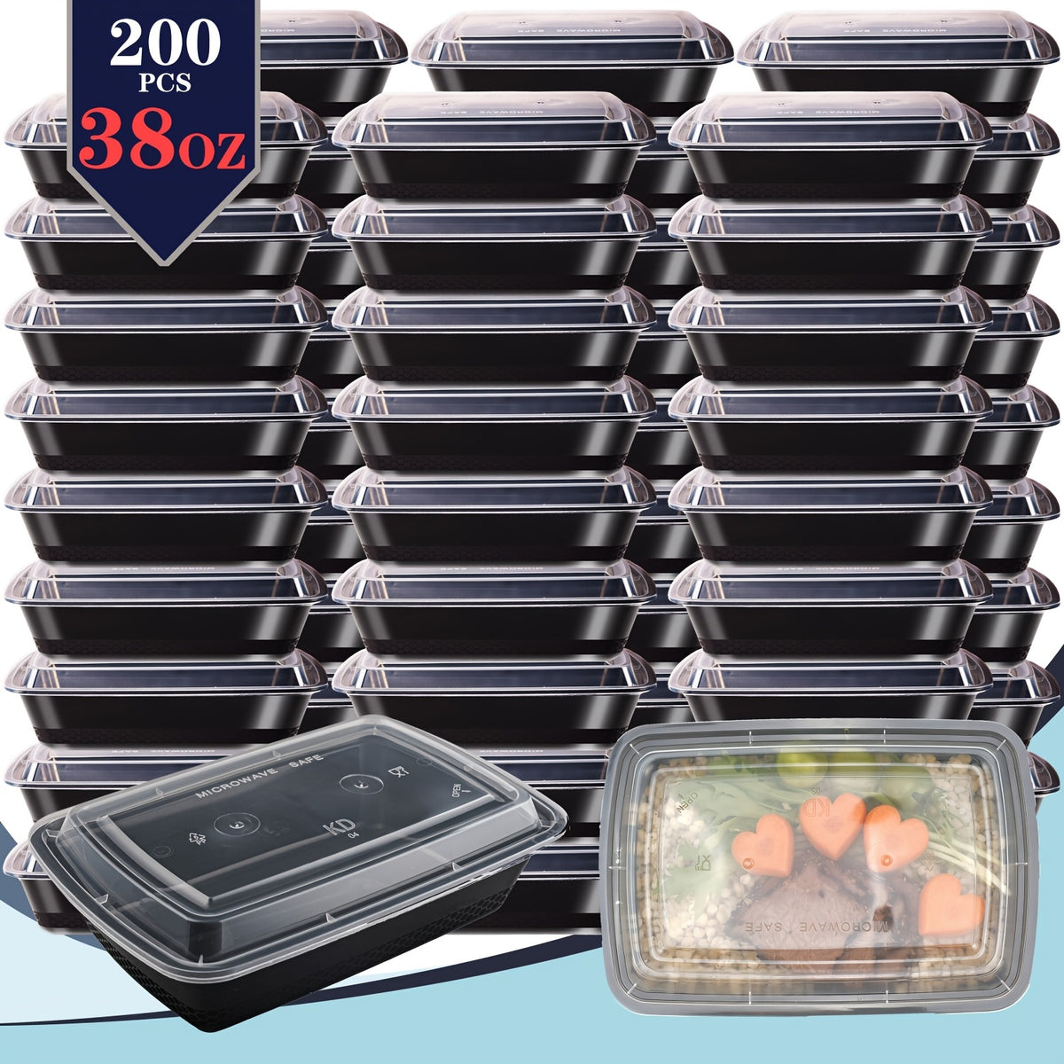 100pcs/ 200pcs 38oz Black Rectangular Meal Prep Containers Stackable And Leakproof Food Storage Container Set Disposale Bento Box Ideal for Takeout And Picnic Microwave & Dishwasher & Freezer Safe Easter Back to School