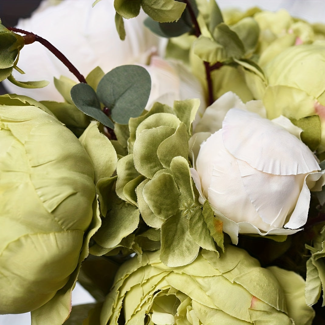 Vintage Faux Peonies And Hydrangeas For Bridal Home Decor - Beautiful Floral Centerpiece (rustic, Beige, Green Mix)