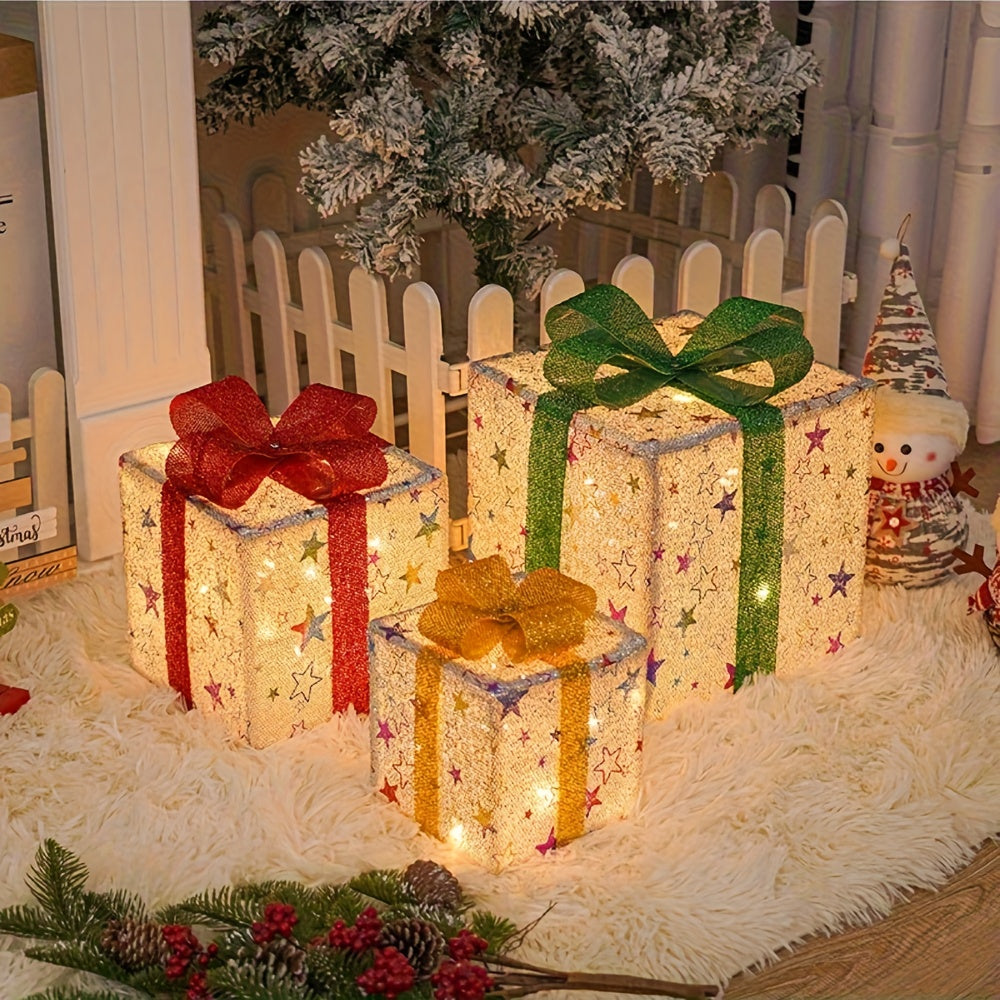 3pcs Christmas Gift Box Lights, Fairy Light String, 8 Modes of Light Emission, Including Remote Control, Indoor And Outdoor Decoration, Suitable for Christmas, Halloween, Thanksgiving, New Year, Parties, Self-Assembly