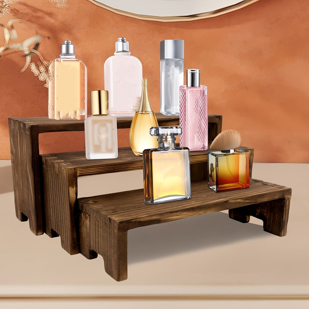 Three-Tier Wooden Display Rack - a Modern Rectangular Home Decor Storage Shelf, a Space-Saving Tabletop Organizer