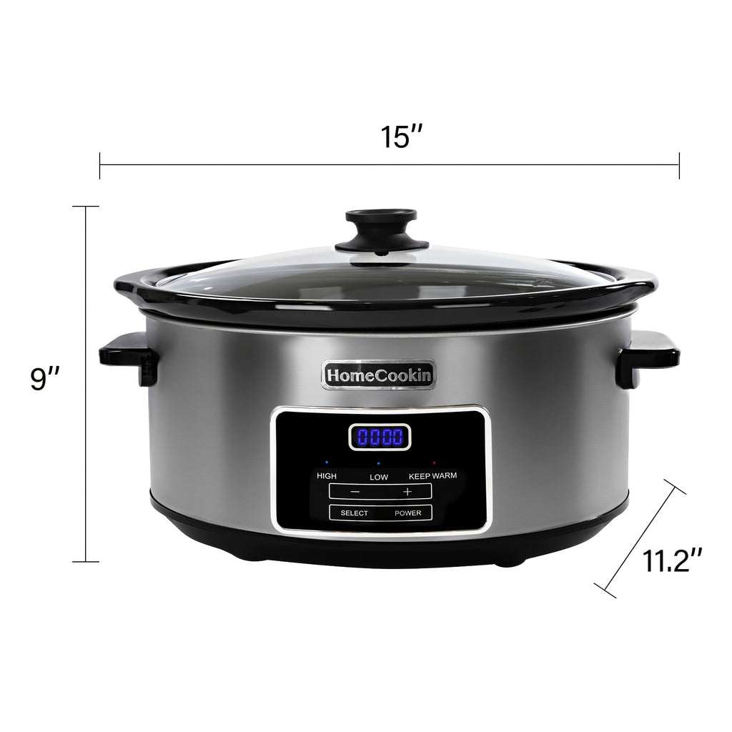Homecookin Digital Slow Cooker with Non-Stick Ceramic Bowl - Programmable Countdown Timer & Keep Warm Function, Perfect for Family Meals, Soups, Stews, Holiday Cooking, House Party