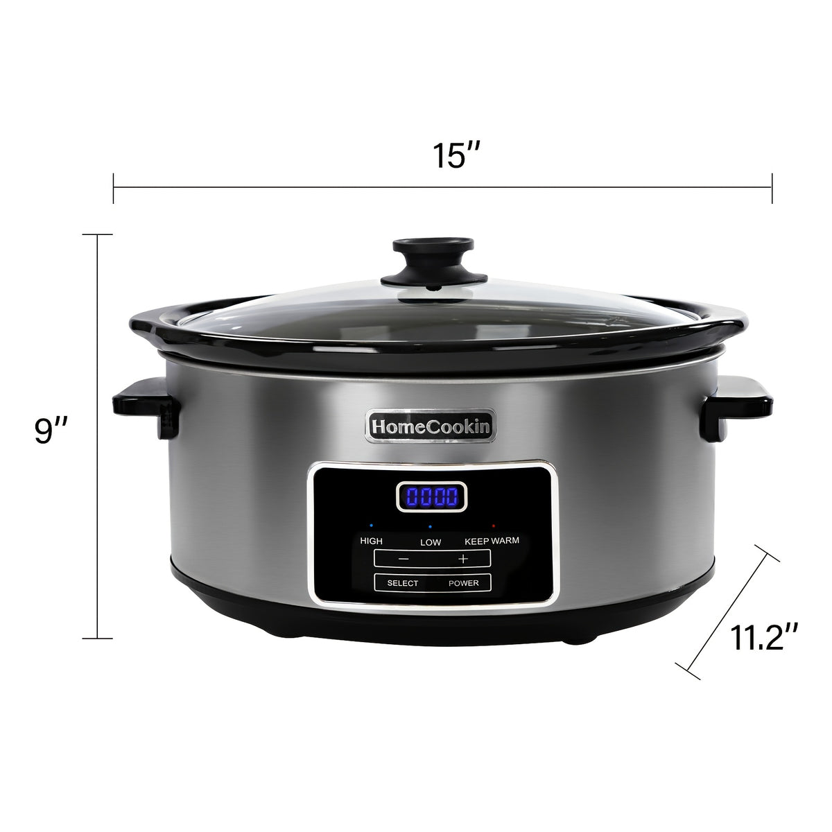Homecookin Digital Slow Cooker with Non-Stick Ceramic Bowl - Programmable Countdown Timer & Keep Warm Function, Perfect for Family Meals, Soups, Stews, Holiday Cooking, House Party