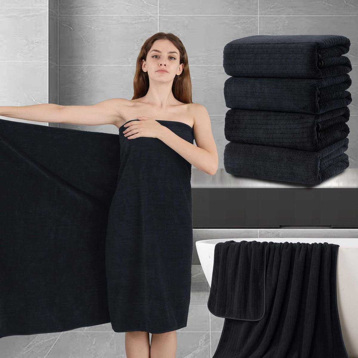4 Pack Extra Large Bath Sheet, 35"x70" Inch Ultra Soft Fluffy Towel, Oversized Bath Towel Set, Premium Microfiber Bathroom Towel Set Highly Absorbent Quick Dry Shower Towel for Bathroom, Hotel, Spa