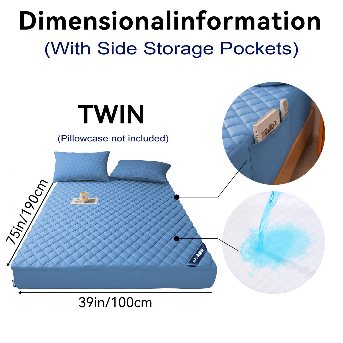 1pc Luxury Waterproof Mattress Protector with Side Storage Pocket, Diamond Quilted Deep Pocket Mattress Cover Including Random Color, Breathable Cooling Mattress Pad, Soft Noiseless Bed Protector for Twin Full Queen King