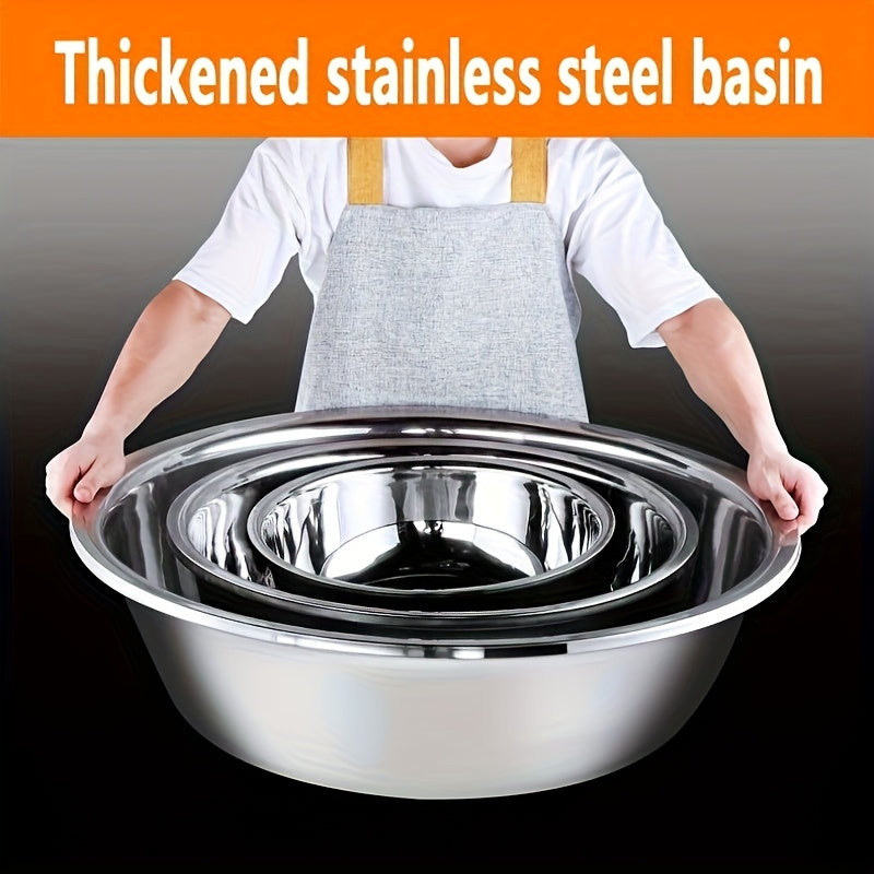 16-inch Stainless Steel Mixing Bowl, Rust-proof Large Salad Bowl, Vegetable And Fruit Washing Basin, Dishwashing Basin, Pet Basin, Laundry Basin, Durable Kitchenware Multi-purpose Basin, Easy to Clean, Thanksgiving, Christmas Gift