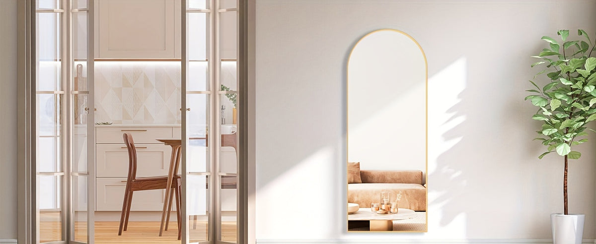 Arched Full Length Mirror, Full Body Free Standing Leaning Mirror Hanging Mounted Mirror Modern Simple Tall Home Decor for Living Room Bedroom Cloakroom