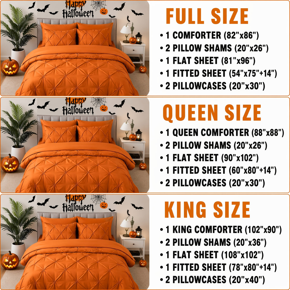 Cosybay 7 Piece Pinch Pleated Comforter Set Queen King Size, Luxury Soft Fluffy Bedding Includes 1 Comforter, 1 Extra Deep Pocket Fitted Sheet, 1 Flat Sheet, 4 Pillowcases & Pillow Covers, Perfect for Halloween Party, Holiday Celebrations & Birthday