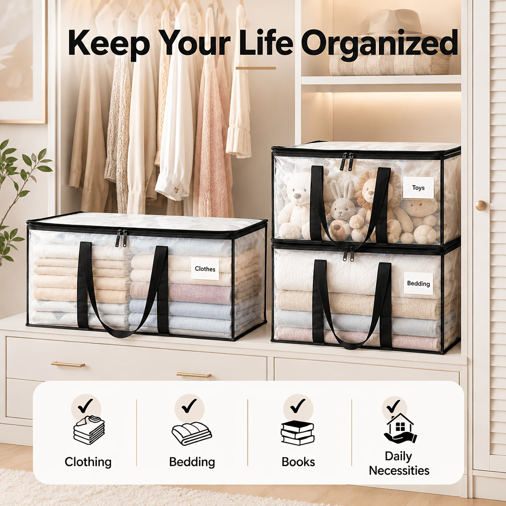 6pcs Heavy-Duty Moving Bags with Reinforced Handle - Oversized Storage Totes, Snap-Close Lid & Plastic Suitable for Clothes, Quilts,, Moving Supplies - Space Saver Bags