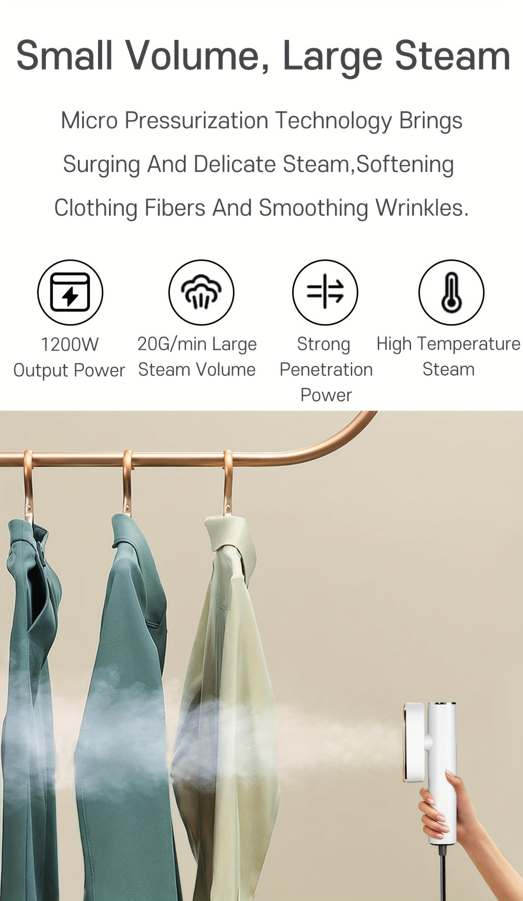 1200W Portable Handheld Steam Iron, Fast Heating in 10 Seconds, Horizontal And Vertical Steam Iron, Easy Mini Garment Steam Iron, Suitable for Home, Office And Travel, a Must-Have for Travel Experts