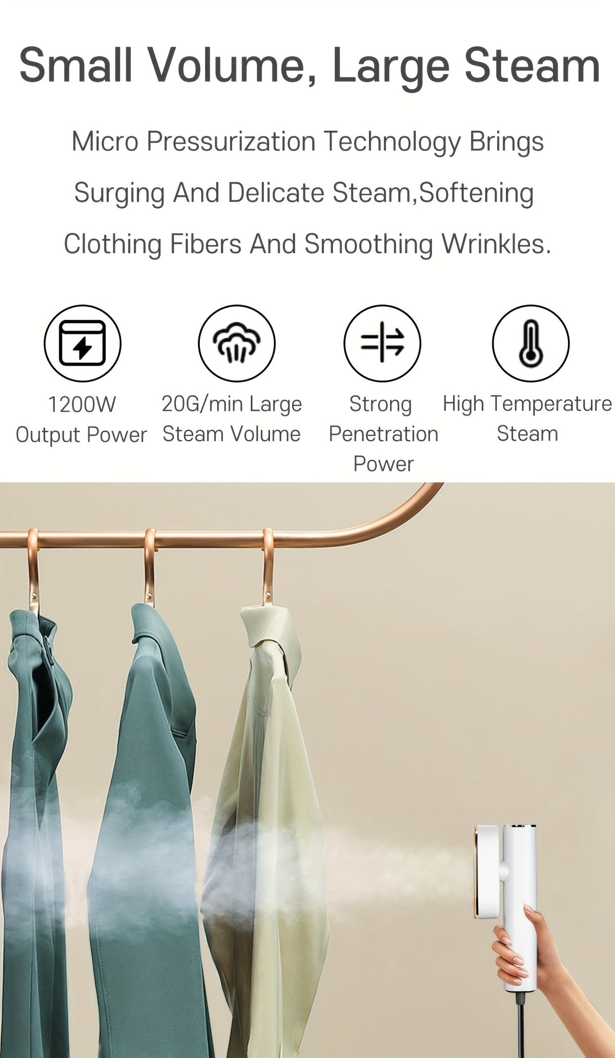 1200W Portable Handheld Steam Iron, Fast Heating in 10 Seconds, Horizontal And Vertical Steam Iron, Easy Mini Garment Steam Iron, Suitable for Home, Office And Travel, a Must-Have for Travel Experts