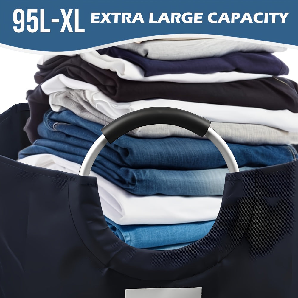 Extra Large Foldable Laundry Basket Hamper Bag (Aluminum Full Loop Handle) - Tall Collapsible Fabric Clothes Bin for Bedroom, Bathroom, College Dorm Storage, Closet Organization & Washing (Space-Saving Design), Laundry Baskets