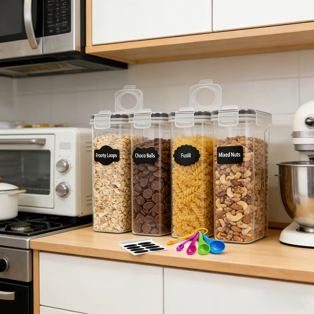 4 Pack (4L/ 135oz) EXTRA Large Airtight Food Storage Cereal Containers for Bulk Food Storage BPA-Free Plastic Container, Pantry Organization And Canister for Grain, Nuts And Rice, Kitchen Organizers And Storage, Kitchen Accessories, Christmas Gift