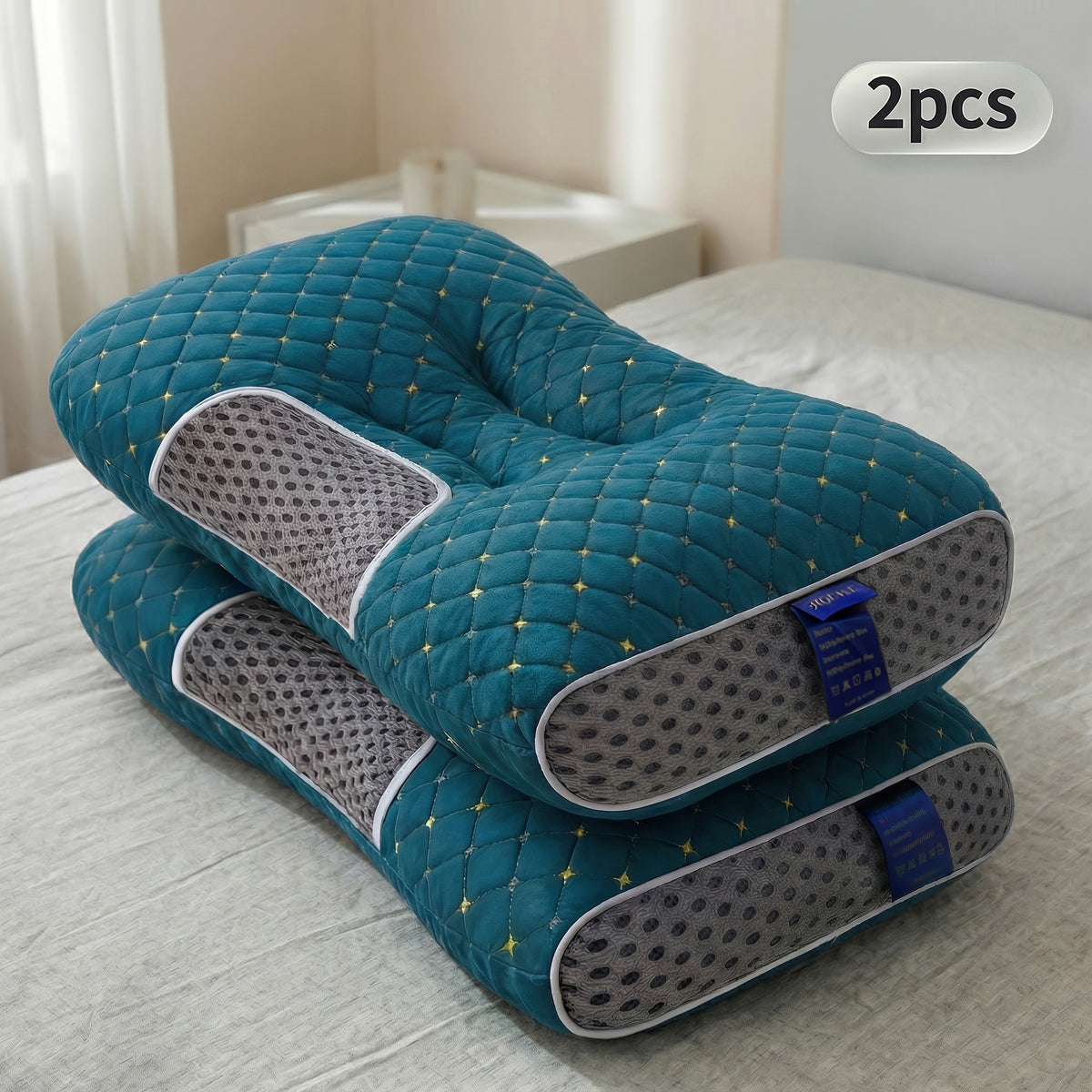 2pcs Neck Pillows, Made of Breathable Fabric That Prevents Sweatiness During Long-term Wear. Features a Removable Zippered Pillowcase, Ergonomically Designed to Fit the Neck for Comfortable Use. Effectively Relieves Shoulder and Neck Pressure