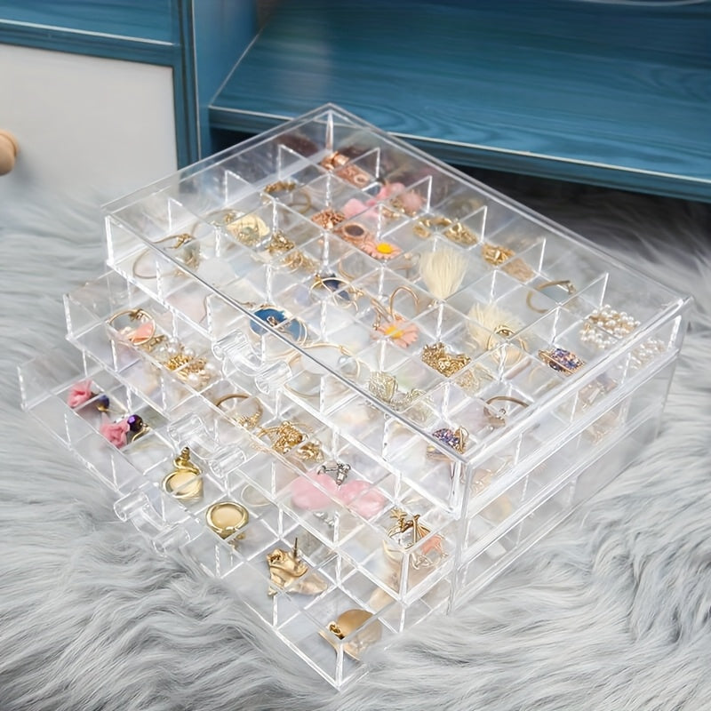 72/120 Layered Jewelry Storage Boxes, Fashionable Acrylic Jewelry Storage Boxes, Suitable for Storing Earrings, Necklaces, Bracelets, Rings, Bracelets, Watches and Other Jewelry. Large-capacity Designed Accessory Storage Boxes, the First Choice for C