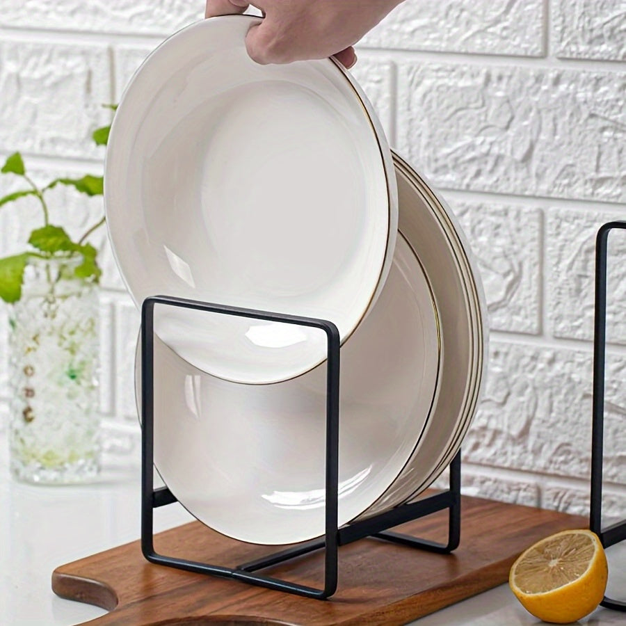 4pcs Stainless Steel Cabinet Plate Organizer & Dish Rack - Space-Saving Plate Rack Organizer for Cabinet with Dish Holder, Bowl Organizer for Cabinet, and Dish Storage Rack | Includes Dish Drying Rack for Kitchen Counter