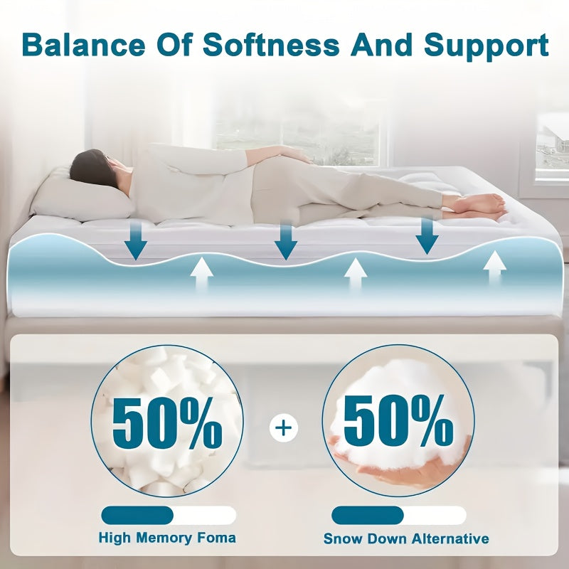 Cooling Mattress Topper, Overfilled Down Alternative Pillow Top, Fits 8-21 Inch Deep Pocket, Baffle Box Design Plush & Support Snow Down Alternative, Hotel Quality