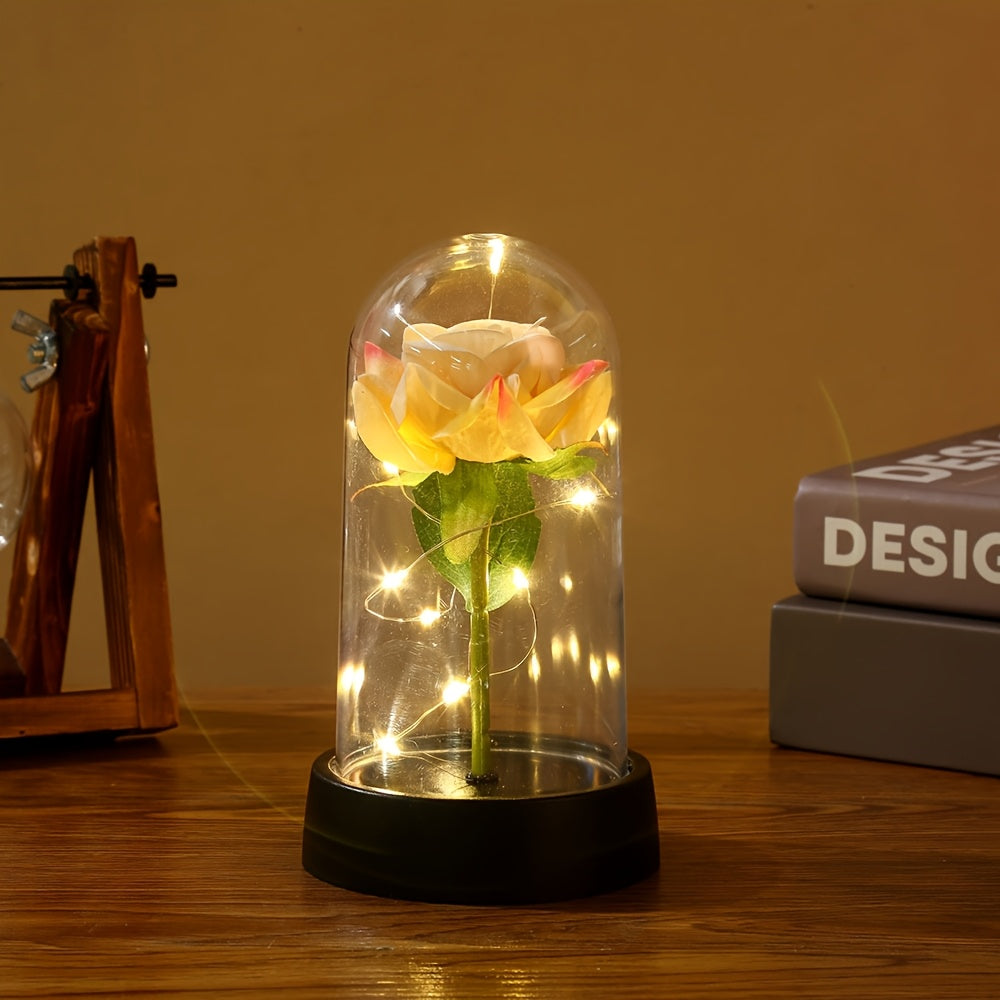 Immortal Flower Artificial Rose Dome Cover Glow Home Ornaments Decorative Valentine'S Day Gift Birthday Gift