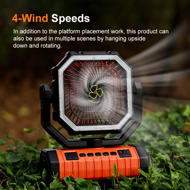 20000Mah Portable LED Camping Fan with Built-In Light, Rechargeable Fan, USB Rechargeable Outdoor Fan for Tents, Hiking, Fishing - Rugged Compact Design, Green And Orange, Hiking Essentials, Sturdy Handle Feature, Camping Additions