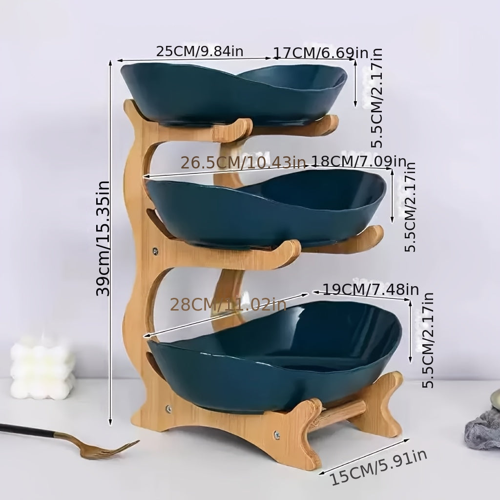 [Bamboo Wood Stand] A Creative Two-Tier/Three-Tier Kitchen Fruit Basket, Large-Capacity Layered Fruit Basket, European-Style Dried Fruit Tray, Bamboo Wood Stand, Household Snack Plate, Candy Tray, Fruit Basket