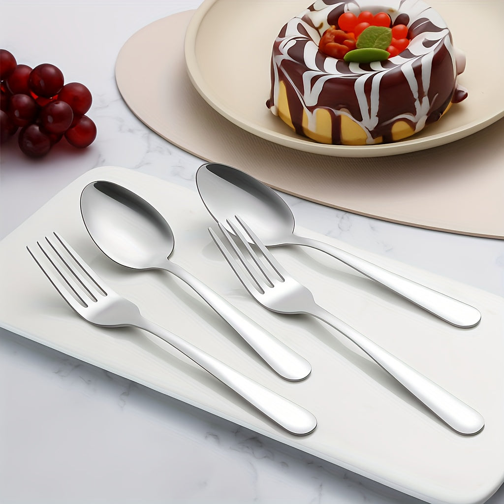 60/90pcs Stainless Steel Silverware Suitable for Multiple People to Use, Steak Knife, Salad Fork, Dessert Spoons, Cutlery Set with Gift Box, Kitchen Accessories, Home Outdoor, Wedding Camping Stuff, Halloween Party Gift, Dishwasher Safe