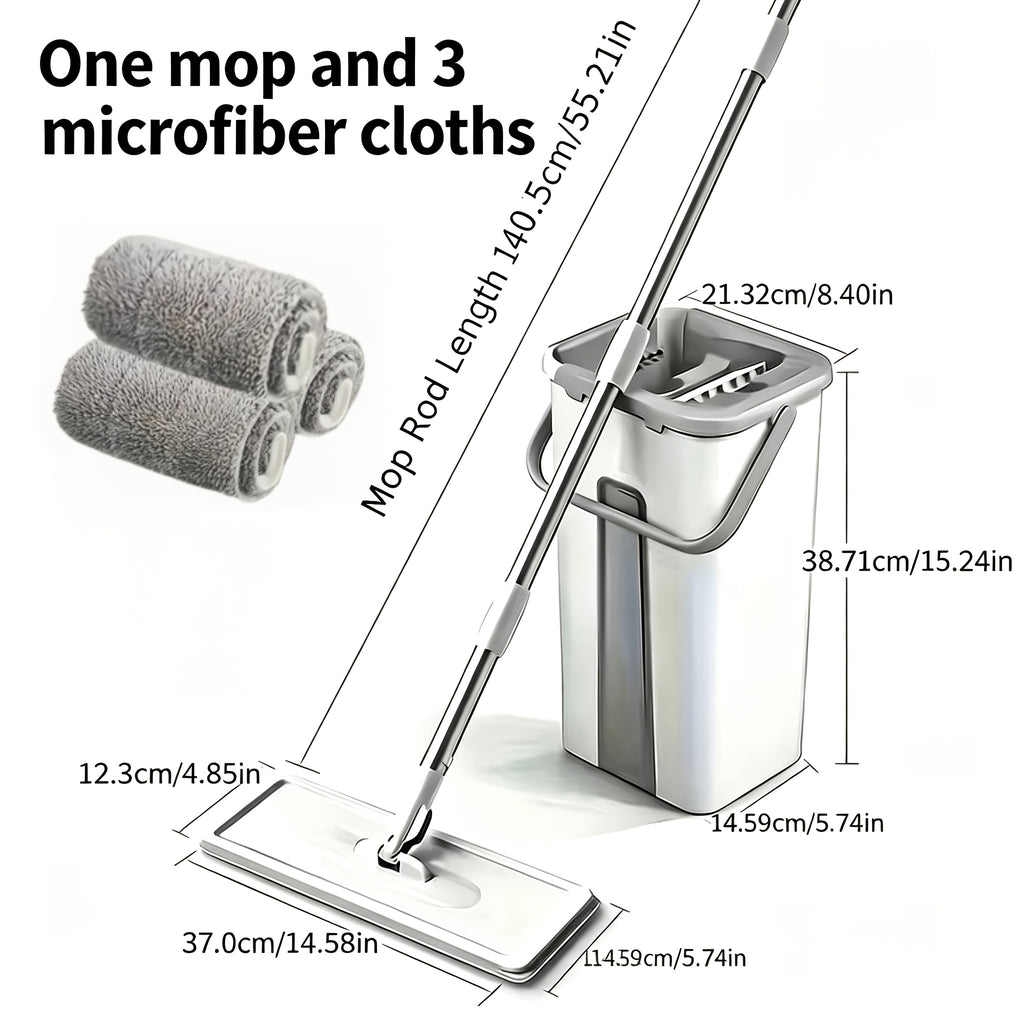 Household Mop And Bucket Set with Wringer, Flat Mop And Bucket System, Mop for Floor Cleaning And Wall Cleaning, Free 3 Reusable Microfiber Mop Pads