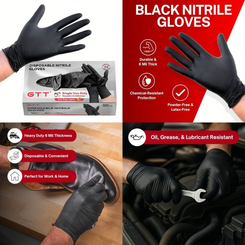 Black Nitrile Disposable Gloves, 200 Count Packaging, 6 Mils Thickness, Flexible And Form-Fitting, Chemical, Grade -Free, Maintenance Team Use