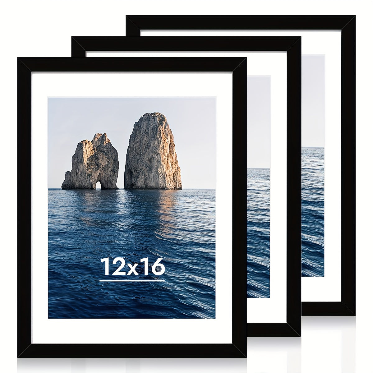 3pcs Classic Black Picture Frame Set - Heavy-Duty Plastic Frames with Vertical/Horizontal Hanging, 8x10, 11x14, 12x16 Inch - for Living Room, Bedroom, Office - Modern Minimalist Wall Decor Gallery Frames for Photos, Posters, Art Prints - Easy Mounting Har
