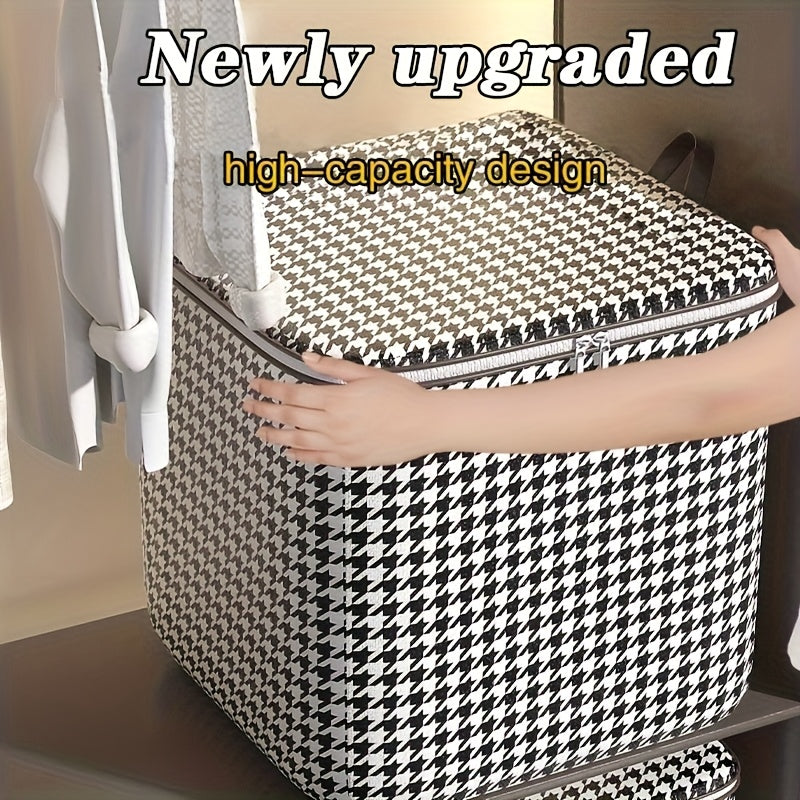 Checkered Storage Bags 2 Pack, Extra Large Fabric Organizers with Double Zippers and Carry Handles for Clothes, Bedding, Moving and Closet Organization