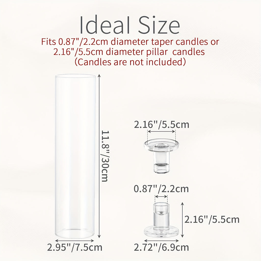 Hurricane Candle Holder Set of 6, 11.8 Inch Clear Tall Candlestick Holder for Taper Candles, Hurricane Glass Candle Sticks Holders for Table Centerpiece Wedding Party Dining Event Decor