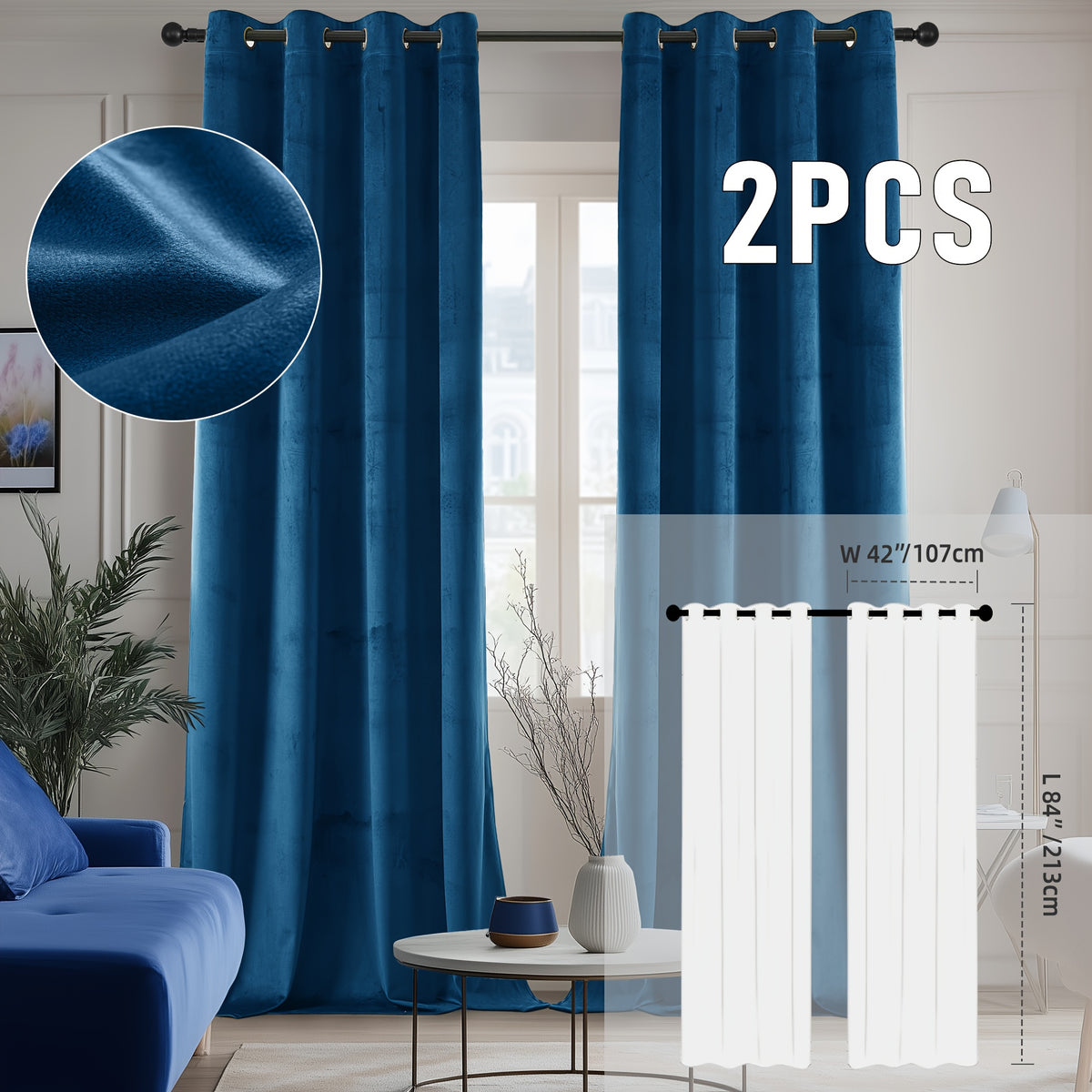 2pcs Velvet Room Darkening Curtains | Vintage Soundproof and Thermal Insulated, Elegant Soft Velvet Grommet Top Curtains for Living Room and Bedroom, Unlined, Solid Color, Fashionable Valentine'S Day Décor