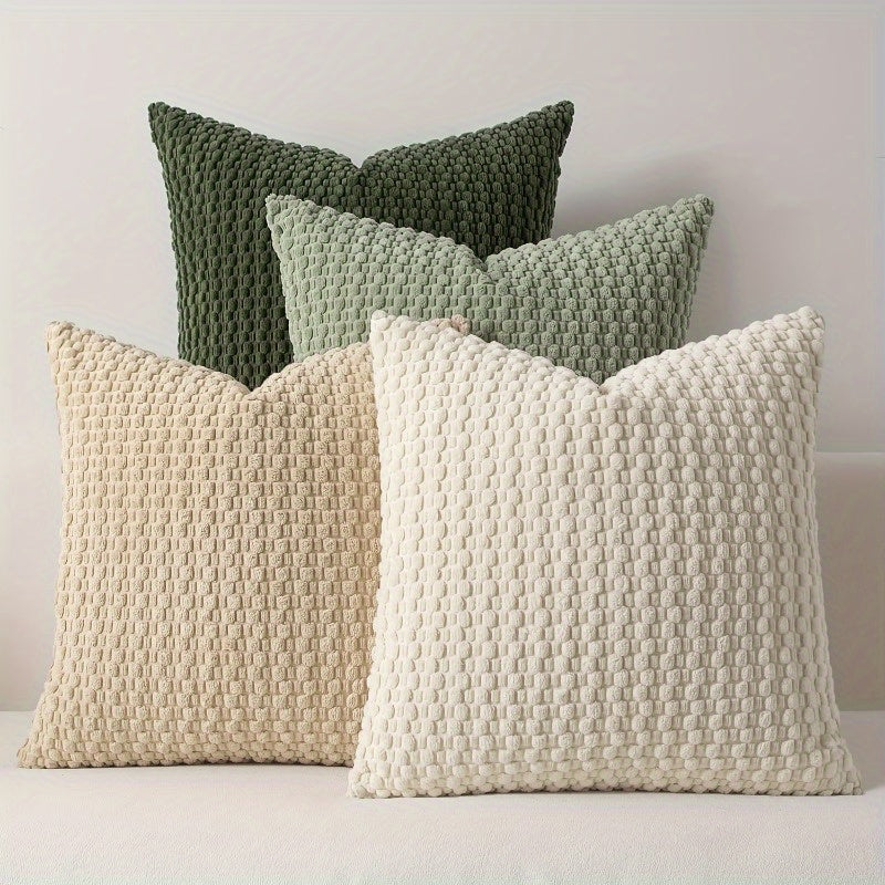 Textured Velvet Throw Pillow Covers, Set of 4 Double-Sided Square Cushion Cases in 18 or 20 Inch Options for Sofa, Bedroom and Office Chair Decor