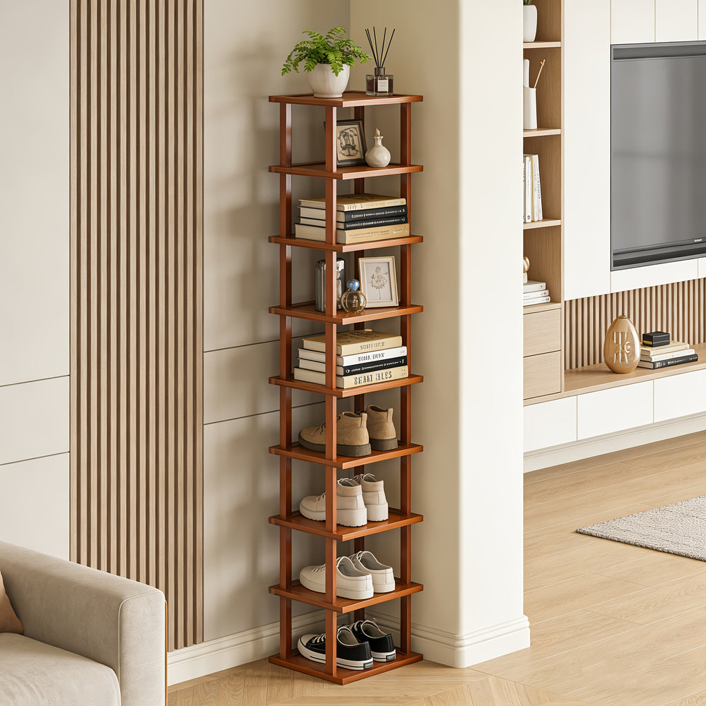 1pc 3/6/9 Layers Bamboo Shoe Rack, Capable Of Storing 3/6/9 Pairs Of Shoes, Wood Grain Decoration, Easy to Assemble, Space Saving, Suitable for Entrances, Living Rooms, Bedrooms, And Dormitories. Brown. Multi Layer Independent Storage Rack.