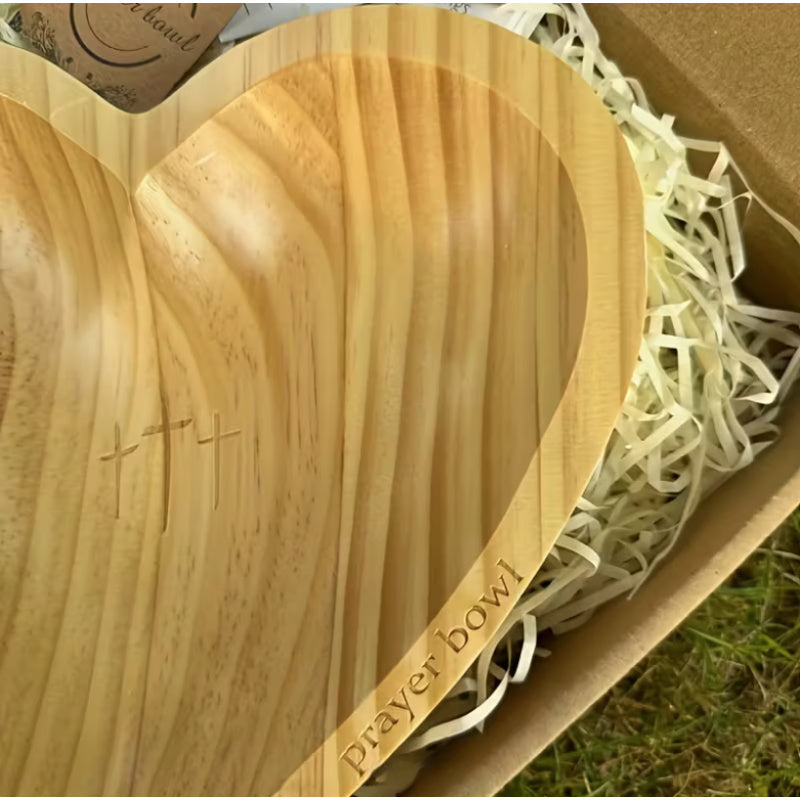 Easter Retro Wooden Heart Prayer Bowl And 30 Prayer Card Set, Handcrafted Decorative Bowl, Wooden Heart-Shaped Prayer Bowl with Carved Cross And "Prayer Text" -Perfect Home Decor, Kitchen Food Rack