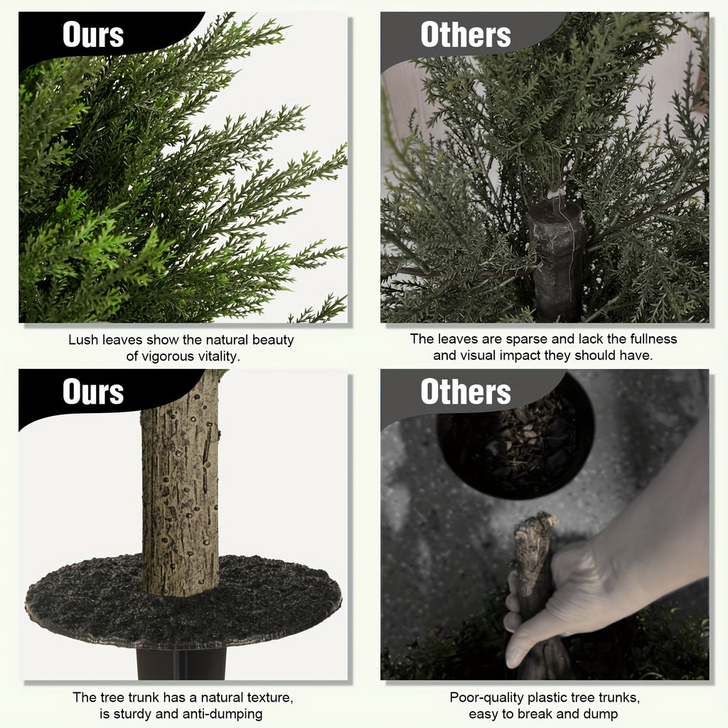 2 Sets Artificial Cedar Topiary Ball Trees with Ground Spike, UV Resistant Fake Cypress Evergreen Shrub Bushes, Faux Ball Plant for Indoor Outdoor Front Porch Yard Garden Home Decor
