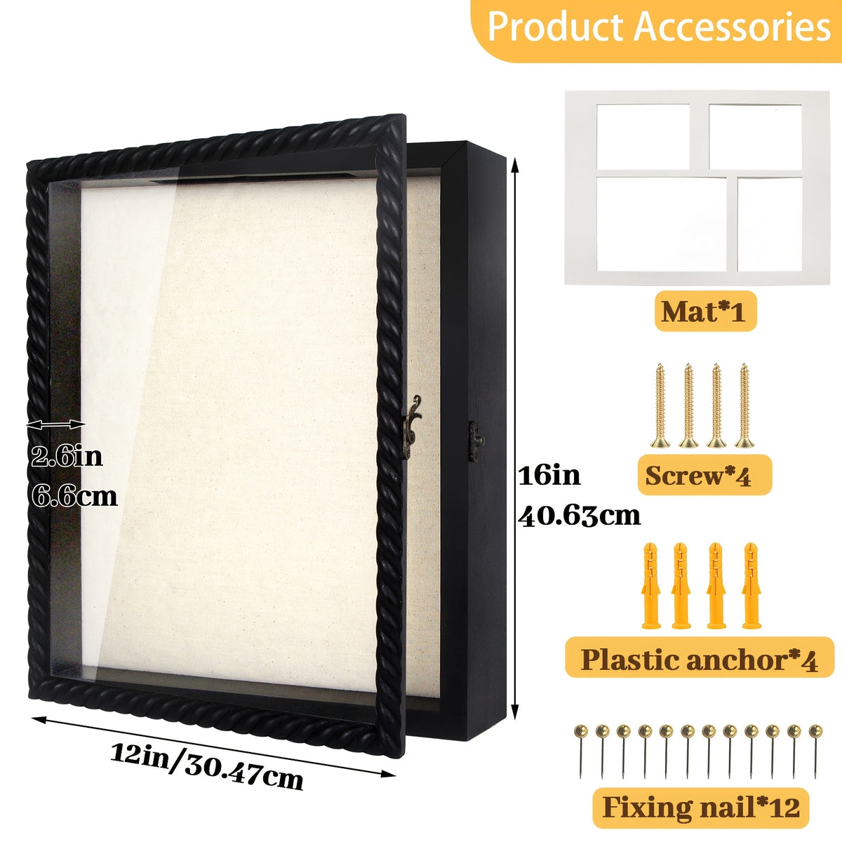 11X14/12X16 Shadow Box Frame with Linen Back - Large Rustic Memory Display Case for Flowers, Pictures, Championship Rings, Medals, Coins, Pins Collection And More, Including 4 Removable Shelves