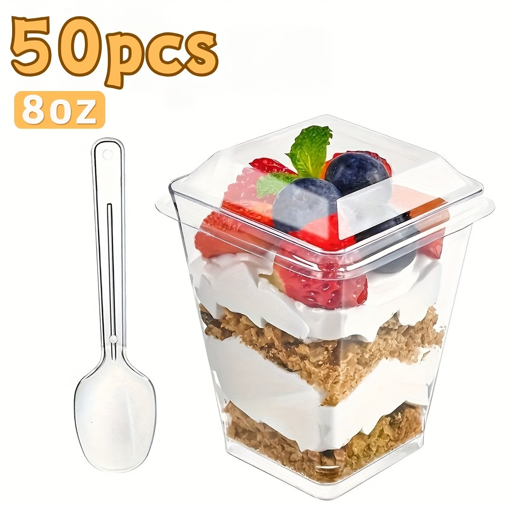 (Quick Arrival) 25/50/100/150/200 Packs 5/8oz Plastic Dessert Cup with Lid & Spoon Set, Pudding Cup with Lid, Mini Dessert Cup, Party Gathering Use, Suitable for Large Gatherings, Family Gatherings, Camping Picnics