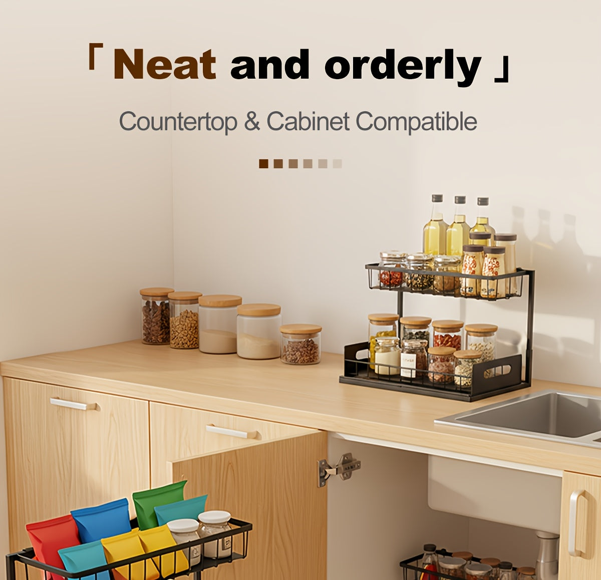 1/2pcs Kitchen Organizers And Storage, Kitchen Accessories, Utility Racks, Under Sink Organizer, Pull Out Cabinet Organizer, 2 Tier Slide Out Sink Shelf, Cabinet Storage Shelves, Under Sink Storage for Kitchen Bathroom Cabinet
