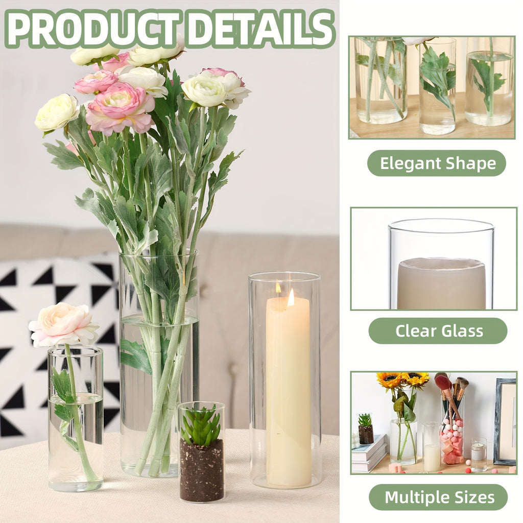 TOMNK 4/12/24/48/80pcs Clear Glass Cylinder Vases, 4, 6, 8, 10 Inch Tall Cylinder Vases for Centerpieces, Glass Flower Vase, Hurricane Floating Candle Holder Vase for Kitchen, Party, Wedding, Home Decor, for Halloween, Christmas