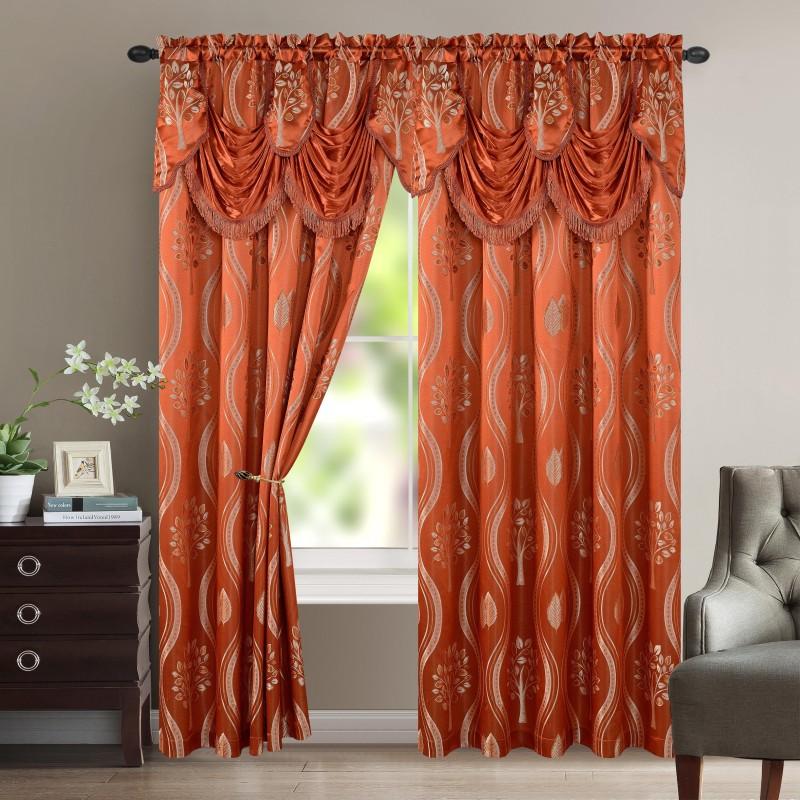 Elegant Comfort Luxury 2pc Fancy Aurora Jacquard Design Room Darkening 54 x 84 inch Rod Pocket Curtain Panel Set With Attached Waterfall Valance Machine Washable for Living Room, Bedroom, Study, Home Office, Curtains for Living Room, Bedroom Elegance, Cla