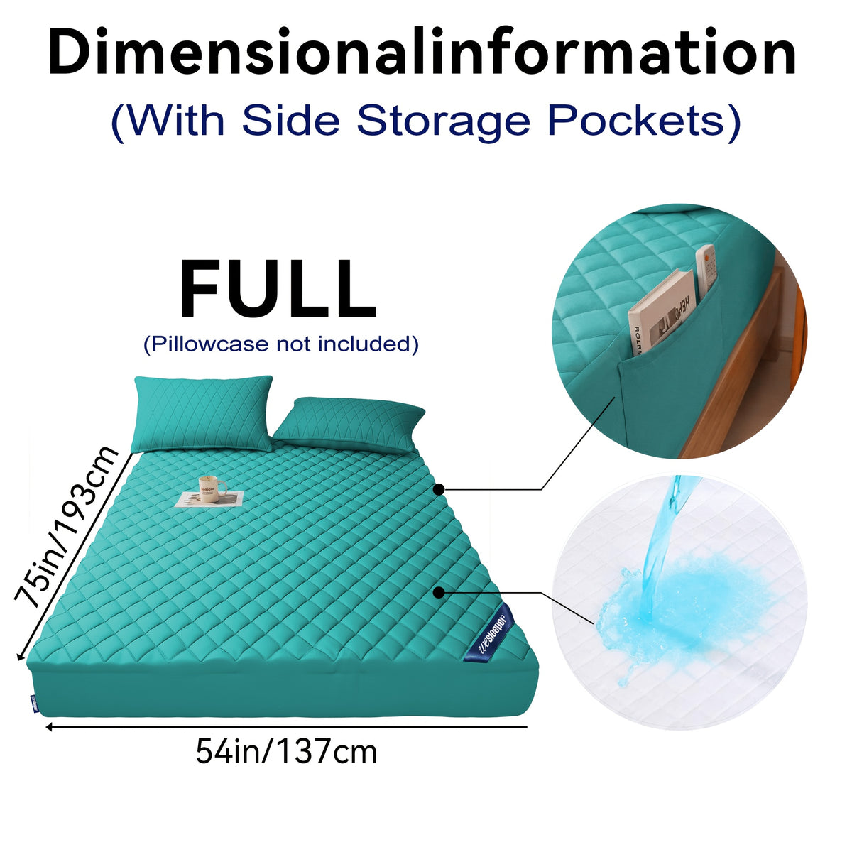 1pc Luxury Waterproof Mattress Protector with Side Storage Pocket, Diamond Quilted Deep Pocket Mattress Cover Including Random Color, Breathable Cooling Mattress Pad, Soft Noiseless Bed Protector for Twin Full Queen King
