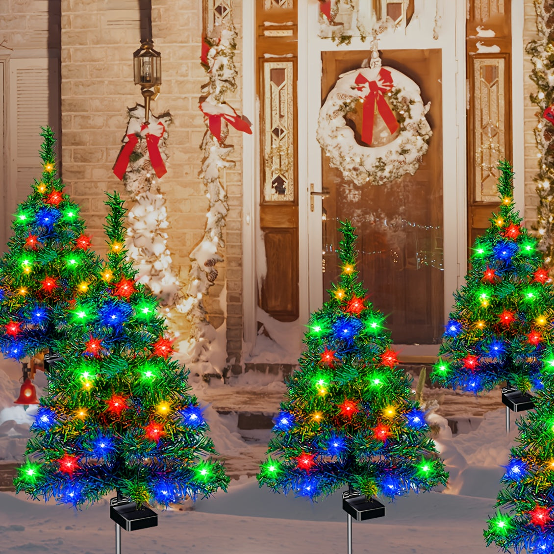 (4-Pack Ordinary Solar Christmas Tree) Christmas Party Christmas Tree Decoration Garden Light Outdoor Solar Energy-Saving Decorative Light - Suitable for Doorstep Path, Courtyard Lawn Gardening Decoration, Halloween/Christmas Decor
