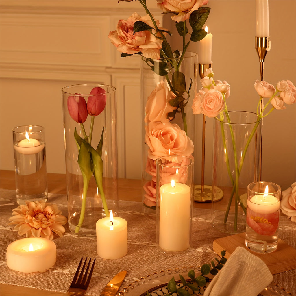 Clear Cylinder Vases for Wedding Centerpieces, Five-Size Glass Flower Vase Sets in 15, 20, 25 or 30 Pieces for Party Tables, Home and Office Decor